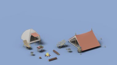 Kamp doğa illüstrasyonunda, 3D