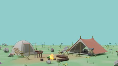 Kamp doğa illüstrasyonunda, 3D