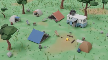 Kamp doğa illüstrasyonunda, 3D