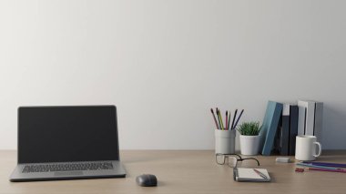 ahşap masa ve beyaz duvar arkaplanı, 3D