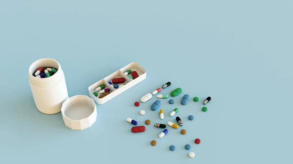 Varie Pillole Con Sfondo Blu — Foto Stock