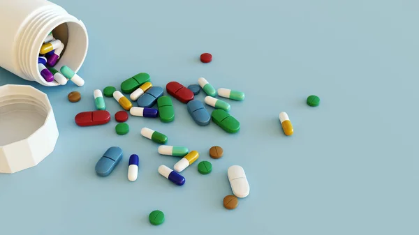 Verschiedene Pillen Mit Blauem Hintergrund — Stockfoto