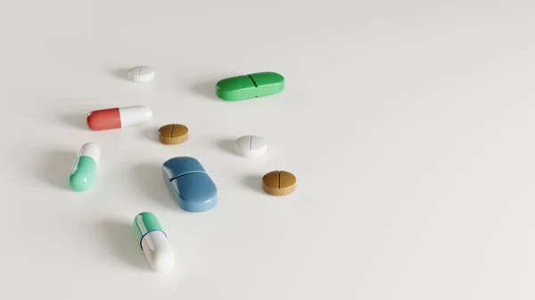 Varie Pillole Con Sfondo Bianco — Foto Stock