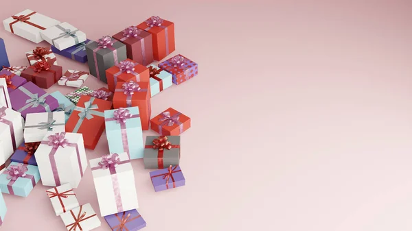 Viele Geschenkschachteln Mit Rosa Hintergrund — Stockfoto