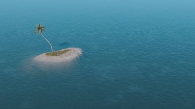Lonely island in tropical ocean, 3d