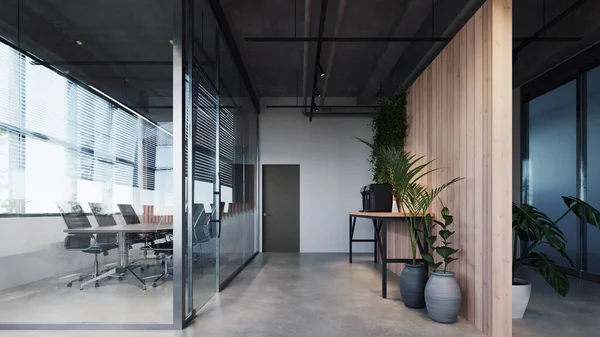 Modern Style Office Meeting Room Exposed Concrete Floor — Stockfoto