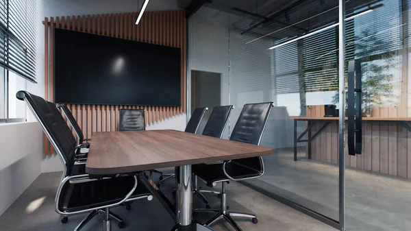Modern Style Office Meeting Room Exposed Concrete Floor — Stockfoto