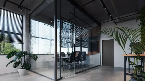 Modern Style Office Meeting Room Exposed Concrete Floor — 图库照片