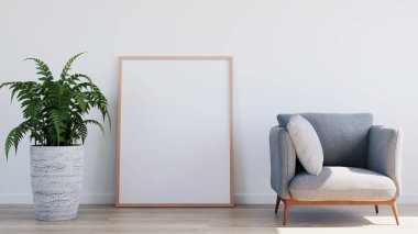 Photo Frame mockup with white wall, 3d rendering