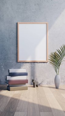 Beton duvarlı fotoğraf çerçevesi modeli, 3D görüntüleme