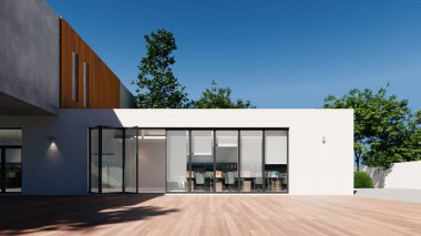 office architecture with clear blue sky, 3d rendering