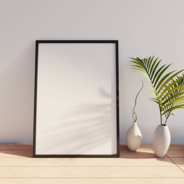 Beyaz duvarlı fotoğraf çerçevesi modeli, 3D görüntüleme