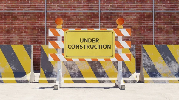 Construction Concept Barricades Sign Rendering — Stock Photo, Image