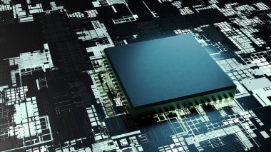 cpu chip on mainboard concept, 3d rendering