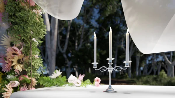 wedding candle stick with flower, 3d rendering