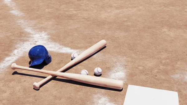 Beysbol Sopası Top Ana Kalede Boyutlu Yorumlama — Stok fotoğraf