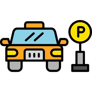 Arabalı park levhası, park alanı. Web simgesi basit illüstrasyon