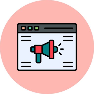 Online advertising with megaphone. Web icon simple illustration