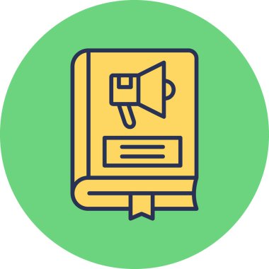 Kitap ve sesli hoparlörlü soyut simge vektör illüstrasyonu pazarlanıyor