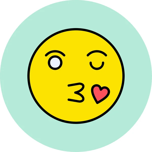 Liebevolle Emoticon Gesicht Küssen Mit Herz Einfache Illustration — Stockvektor