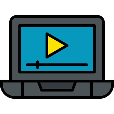dizüstü bilgisayar ekran simgesi. Video Reklamının düz çizimi 