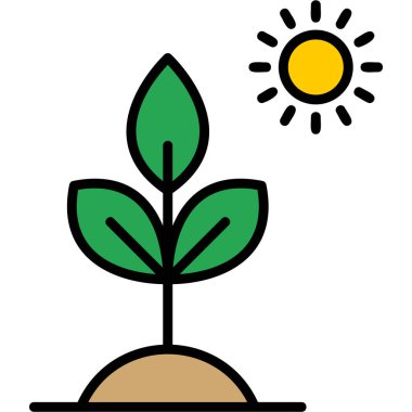 Biyoloji Bitkisi ve Güneş. Web simgesi basit illüstrasyon