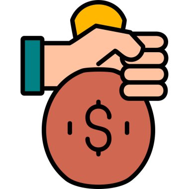 Money bag hand. web icon simple illustration