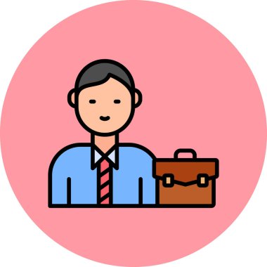 Evrak çantası ikonu olan bir iş adamı. İş konsepti. düz dizayn. vektör illüstrasyonu