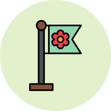 Bayrak direği ve sakura çiçeği. Web simgesi illüstrasyonu 