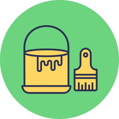 Boya ve boya fırçası olan kova, web illüstrasyonu