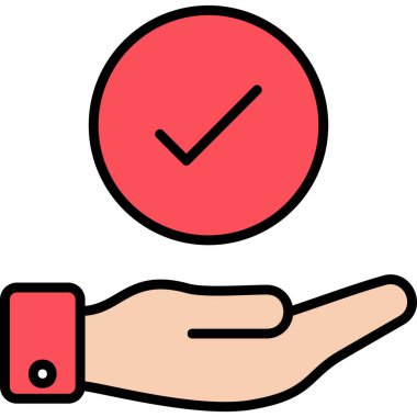 İşaretleme simgesiyle el. Kalem vektör sembollü kontrol işaretinin basit çizimi 