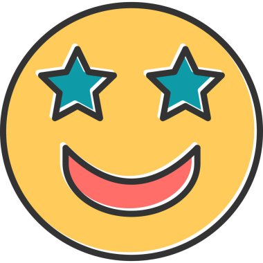 Gülümseyen heyecanlı ifade. Basit resimleme