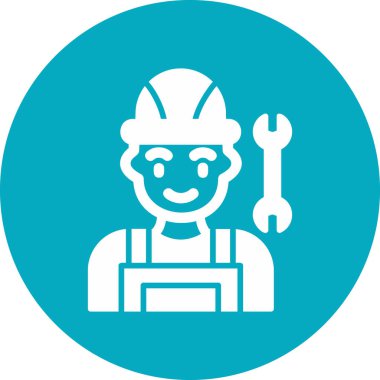 Miğferi ve anahtar ikonu olan bir işçi. vektör illüstrasyonu