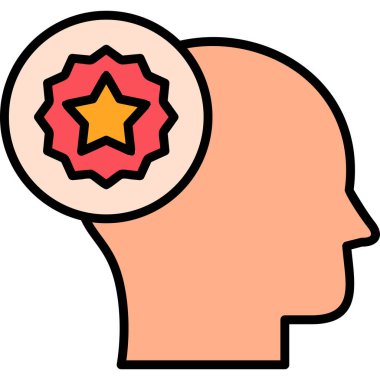 Düz bir yıldız ikonu olan insan kafası. Vektör çizimi. En sevdiği sembol