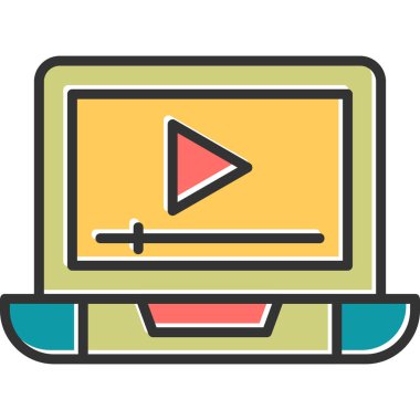 dizüstü bilgisayar ekran simgesi. Video Reklamının düz çizimi 