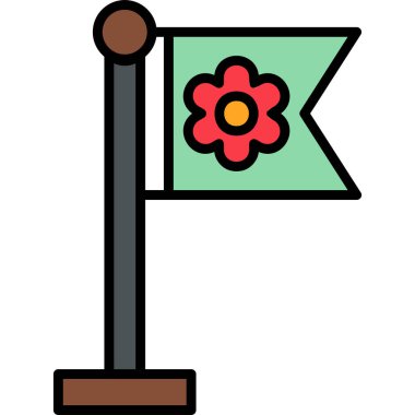 Bayrak direği ve sakura çiçeği. Web simgesi illüstrasyonu 