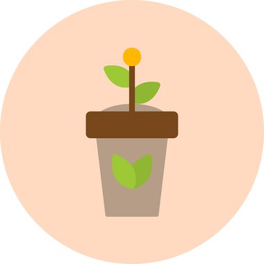 Tencerede bitki yetiştiriyorum. Web simgesi basit illüstrasyon