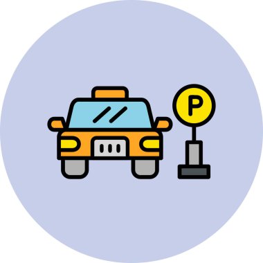 Arabalı park levhası, park alanı. Web simgesi basit illüstrasyon