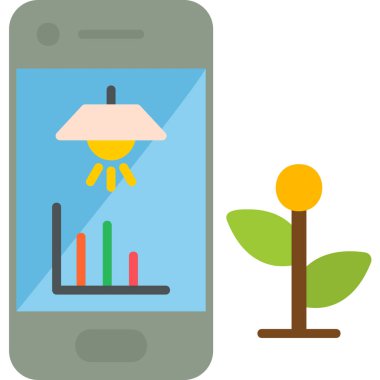 Enerji tasarrufu, ekoloji, çevre konsepti. Bitki simgesinde Akıllı Telefon ve Işıklandırma