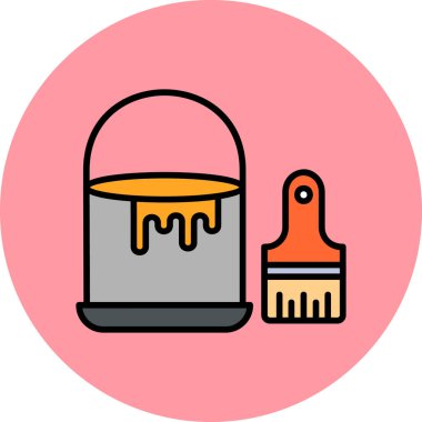 Boya ve boya fırçası olan kova, web illüstrasyonu