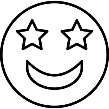 Gülümseyen heyecanlı ifade. Basit resimleme