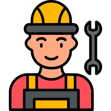 Miğferi ve anahtar vektör çizimi olan işçiler