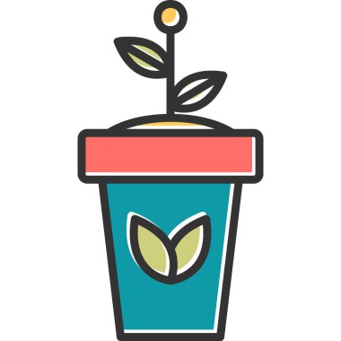 Tencerede bitki yetiştiriyorum. Web simgesi basit illüstrasyon