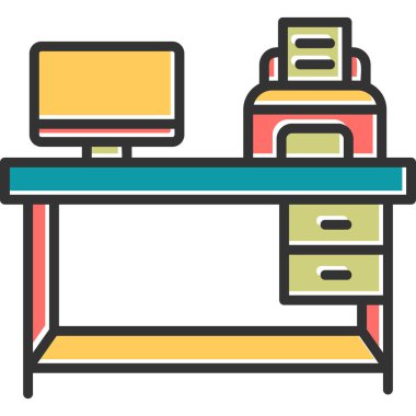 İş yeri düz vektör simgeleri ayarlandı