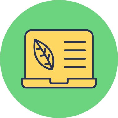  Bilgisayar ekranında bitki yaprağı var. Web simgesi basit illüstrasyon 