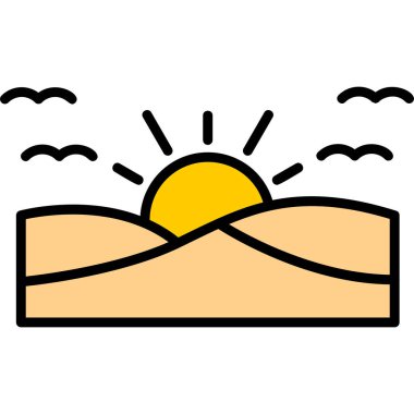 Günbatımı simgesi, vektör illüstrasyonu