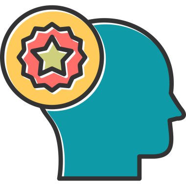 Düz bir yıldız ikonu olan insan kafası. Vektör çizimi. En sevdiği sembol