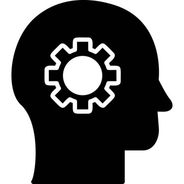 Çarklı vektör ikonu olan insan zihni. Düz dizayn. Zihin yapısı konsepti