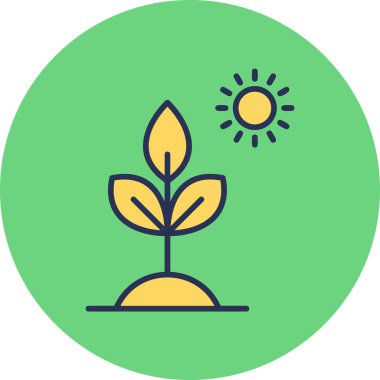 Biyoloji Bitkisi ve Güneş. Web simgesi basit illüstrasyon