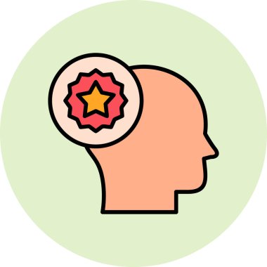 Düz bir yıldız ikonu olan insan kafası. Vektör çizimi. En sevdiği sembol